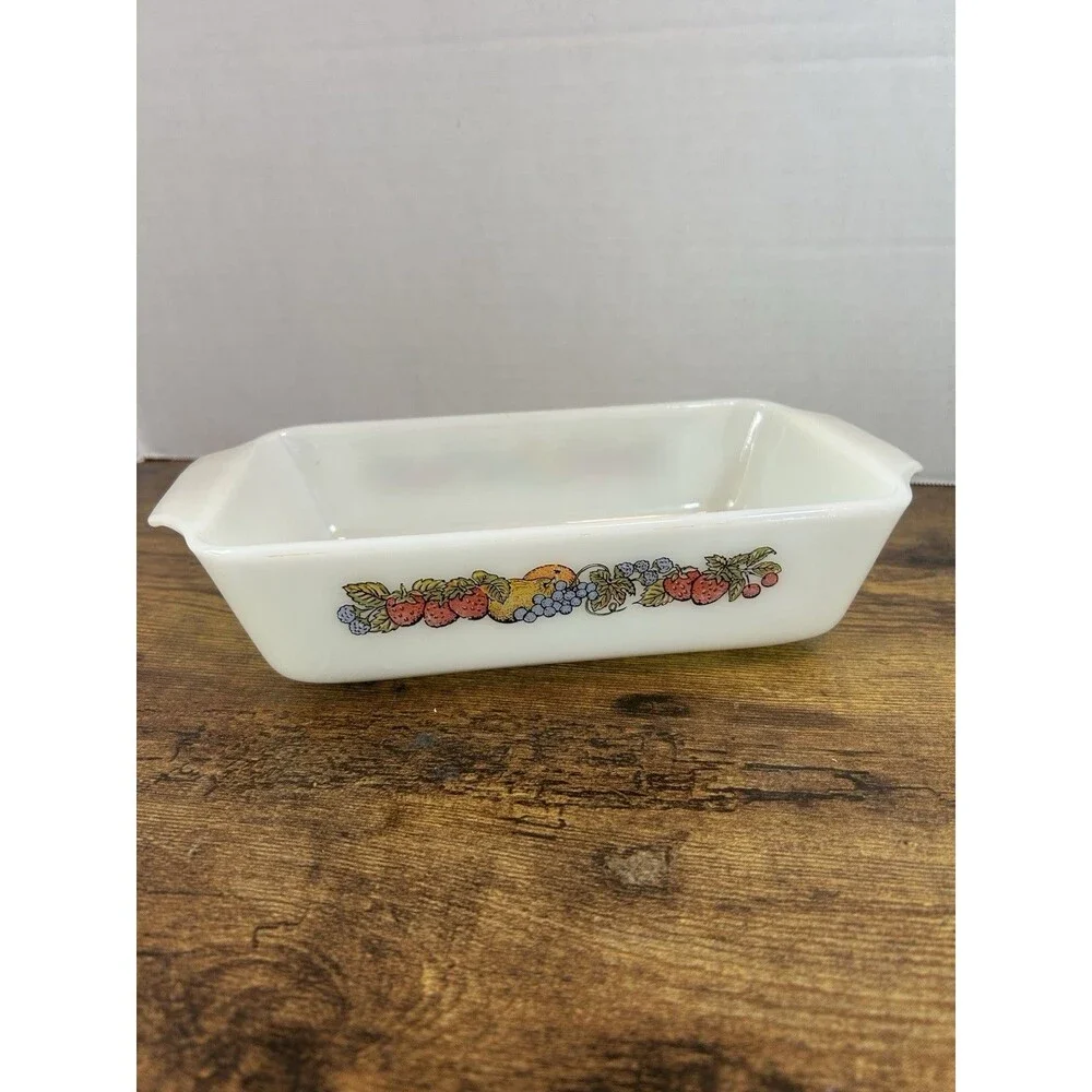 VTG Anchor Glass Fire King  Nature's Bounty  1 Qt Baking Casserole Dish Loaf Pan